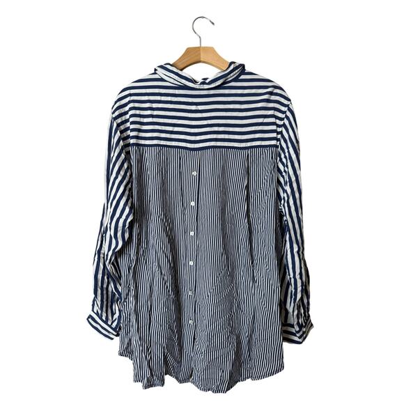 Jane + Delancey Plus 1X Blue White Stripe Button-Up Roll-Tab Sleeve Tunic Shirt - Picture 5 of 8